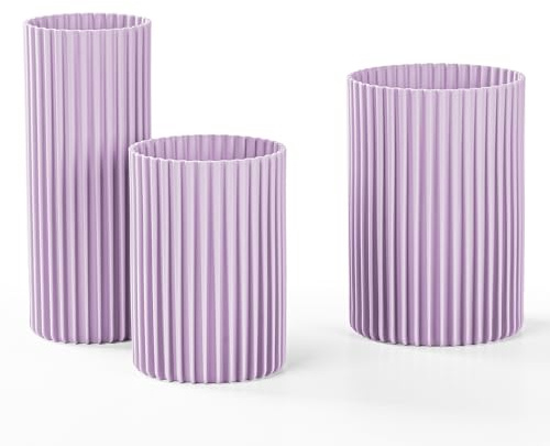 KONZEPT Vasen 3er Set Graulila – Moderne Blumenvase, Bruchsichere Kunststoff-Zylindervasen für Blumenarrangements, Hochzeits-Mittelstücke, Heimwerken (12,3x17,8/10,3x14,8/8,8x21,7 cm)