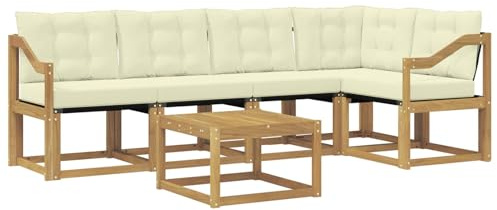vidaXL Outdoor-Sofagarnitur mit Kissen 6 pcs Weiß und Creme, Akazien Outdoor Sofa Set, modische Möbel für Terrasse, wetterfester Couch, entspannende Sitzgruppe im Garten
