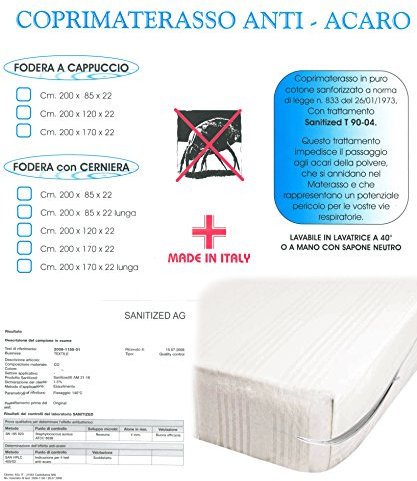 Euroricami Viterbo Coprimaterasso ANTIACARO con Cerniera Zip a Sacco Matrimoniale 2 Piazze traversa Puro Cotone