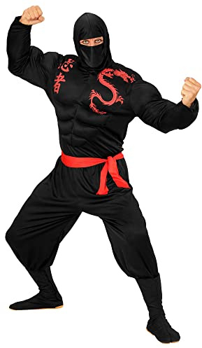Widmann 00523 Adult Costume Muscle Muscular ninja, Ski Hat, Trousers and Belt ? Black
