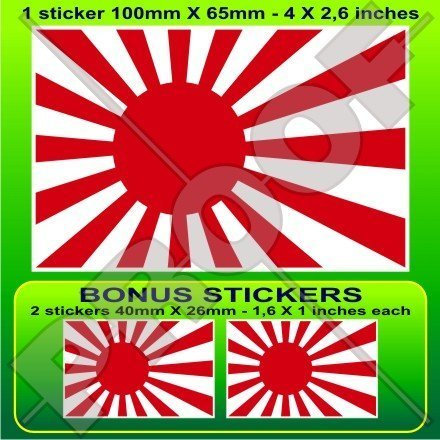 JAPAN japanische aufgehende Sonne-Flagge 100mm Auto & Motorrad Aufkleber, Vinyl Sticker x1+2 BONUS