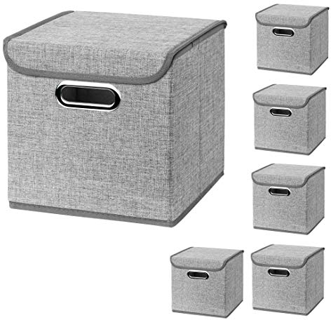 CM3 6 Stück Hellgrau Faltbox 25 x 25 x 25 cm Aufbewahrungsbox faltbar, mit Deckel