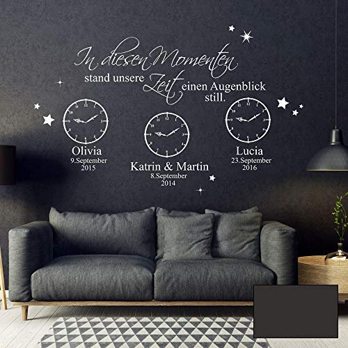 Wandtattoo  In diesen Momenten stand unsere Zeit einen Augenblick still  mit Wunschdaten M2443 - ausgewählte Farbe: *dunkelgrau* ausgewählte Größe: *XL - 90cm hoch x 140cm breit*