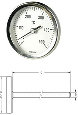Pirometro Termometro 0-500° Bimetallico Forno Stufa Sonda 30cm 91636300 Cewal