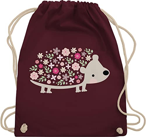 Turnbeutel Rucksack - Taschen - Süßer Igel Frühlingstiere mit Blumen I - Unisize - Bordeauxrot - sportbeutel kindergarten tier beutel turnsäckchen mädchen kita stoffbeutel