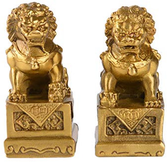 Brabud ZD099 Fengshui ZD099 Fengshui-Statuen, Messing, Schutzlöwe, zum Einzug, Glückwunsch zur Abwehr böser Energie, 1 Paar, goldfarben