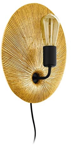 EGLO Wandlampe Gascueria, 1 flammige Wandleuchte Vintage, Orientalisch, Wandleuchte innen aus Stahl und Kunststoff, Wohnzimmerlampe, Flurlampe in Gold, Schwarz, Wandleuchte mit Schalter, E27 Fassung
