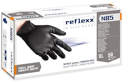 Reflexx N85B Guanti Nitrile No Polvere 100% Latex Free 8.4gr Cat.3 50 Pezzi XL