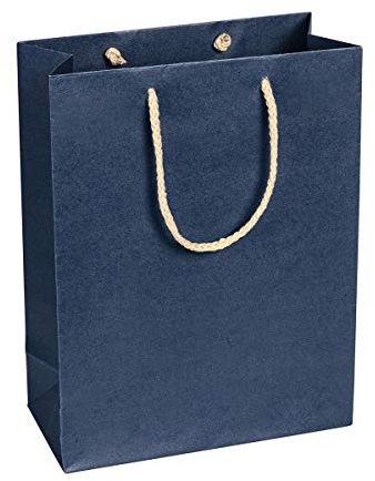 Papiertragetasche Dunkelblau, 22 x 29 x 10 cm, mit Baumwollhenkel Papiertasche, Geschenktüte Kraftpapier - 12 Stück/Pack