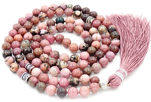 Fukugems Tibetische Mala 108 Perlen Halskette für Damen Herren Mala Stein Armband Buddhistische Meditation Halskette, 38 inch, Edelstein, Quarz