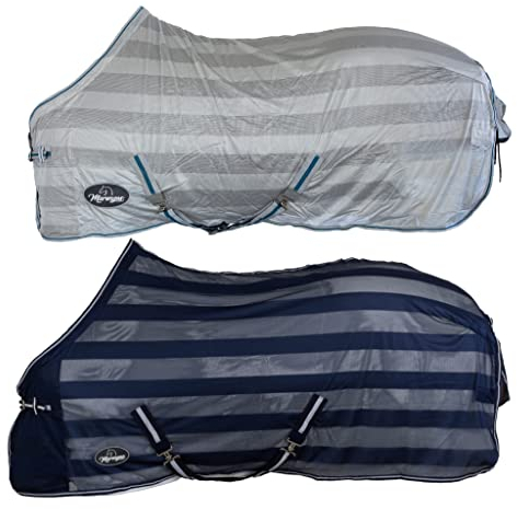 Marengos - Fliegendecke mit Kreuzgurt Economic – Schutz vor Insekten & Plagegeistern – Ekzemerdecke inkl. großem Schweiflatz – Verstellbarer Kreuzgurt – Pferdedecke in Silbergrau – 155 cm