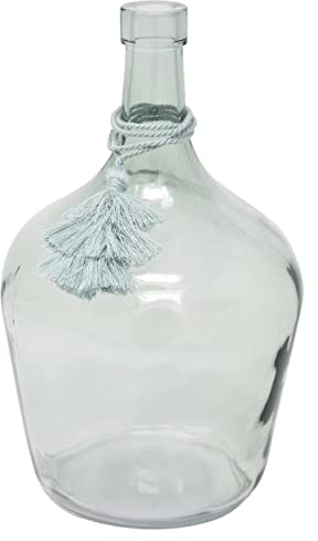Hogar y Mas Jarrón Turquesa Cristal Decorativo Fleco, Decoración Étnica Floreros Decoración Cristal 26X17 cm - Azul
