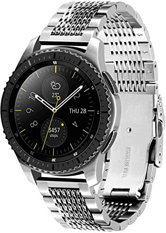 Kai Tian Compatible for Samsung Gear S3 Bracelet de montre en maille d'acier inoxydable de 22mm for Samsung Galaxy Watch 46mm Gear S3 Frontier pour hommes femmes Argent