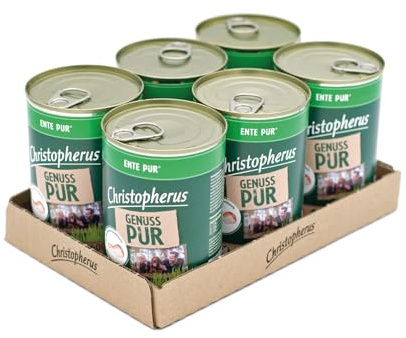 Christopherus PUR Singleprotein Nassfutter für Hunde mit Ente, 6 x 400 g | Proteinreiches Futter, Monoproteinquelle, ideal für empfindliche Hunde, getreidefrei, nährstoffreich, ohne unnötige Zusätze
