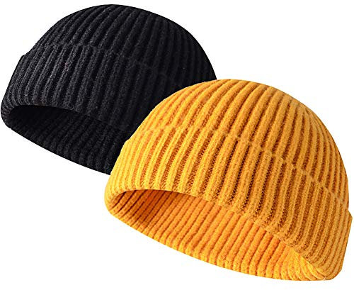 JFAN Unisex Retro Trawler Winter Beanie Hat Baseballkappe Streetstyle Trawler Beanie Watch Hut Rollup Edge Schädeldecke,Nero+Giallo