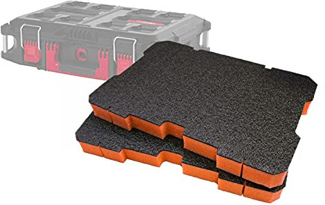 Shadow Foam Insertos para caja de herramientas Packout – Se adapta a Milwaukee Packout Tolbox Box Box 2 y 3 [naranja 50 mm paquete doble] Espuma fácil de despegar para sistema de embalaje Milwaukee |