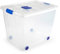 Caja de plastico transparente de almacenamiento con tapa y ruedas nº 8 con 86 litros de capacidad 46.5 x 44 x 61.5 cm
