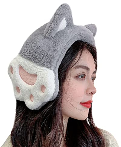 XINCHIUK Ohrenschützer Earmuffs Damen Ohrenwärmer Katze Form Plüsch Ohrwärmer Grau Unisex-Jugend Warm Halten Earwarmer Süß Outdoor Earband Winter