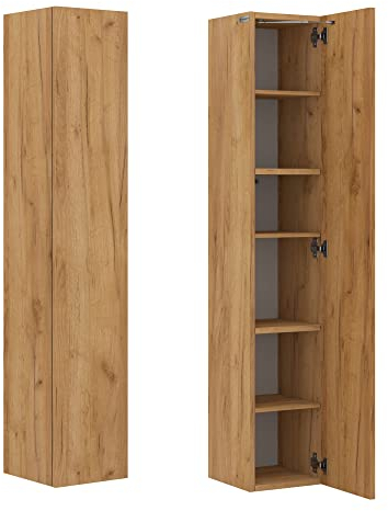PLATAN ROOM Badezimmer Hängeschrank Wandschrank 105/ 160cm hoch Badhängeschrank mit Fronten in Hochglanz und Push-to-Open Funktion (Eiche Gold, 160 x 30 x 32)