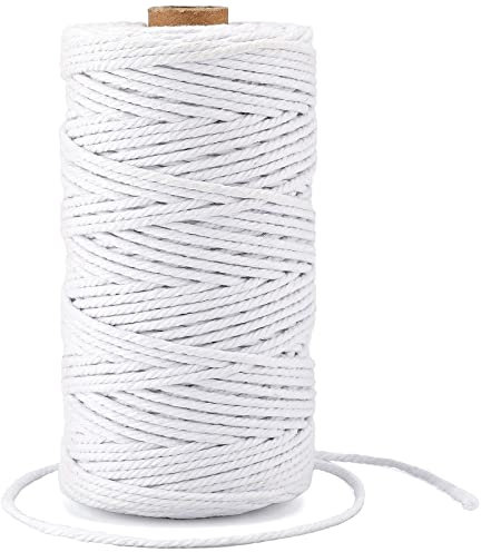 G2PLUS White Macrame Cotton Rope Cord 3MM Craft Cotton Twine String, 100M Durable Bakers Twine for DIY Crafts and Handmade Arts (White)