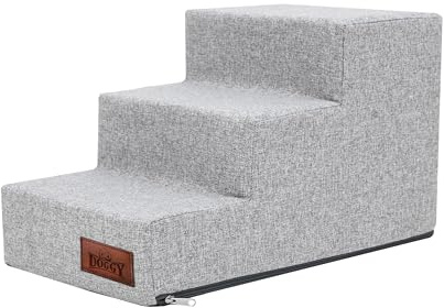 Haustiertreppe mit 3 Stufen, Hundetreppe, Katzentreppe, für schwache Tiere, für alte Tiere, Aufstiegshilfe, Asche Inari, M - 30 x 50 x 30 cm