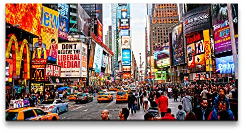 Paul Sinus Leinwandbild 120x60cm New York Time Square gelbe Taxis Menschen Reklametafeln