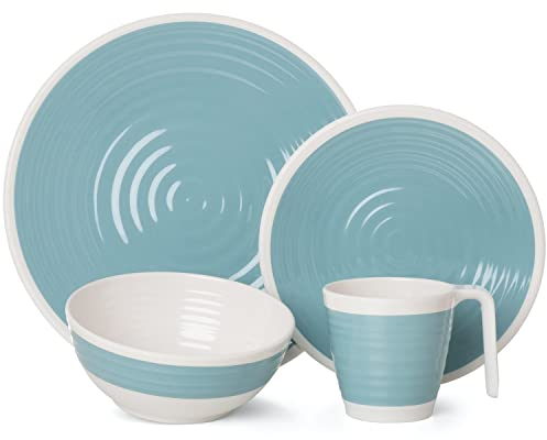 Camping Geschirr Set 1 Person 4-teilig | Melamin | blau I Picknick Geschirrset | Campinggeschirr Design