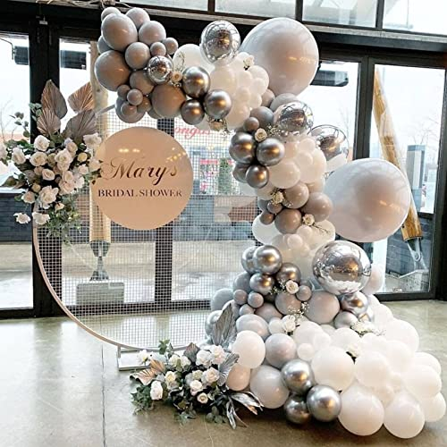 Ballon Girlande Silber Weiß, Hochzeit Luftballons Silber Weiß, Silber Luftballons Girlande Geburtstag für Hochzeit, Verlobung Deko, Babyparty, Valentinstag
