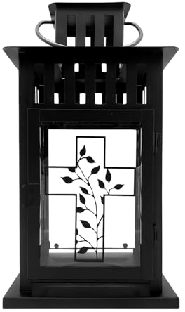 Kilala Trauer Laterne Outdoor, Grablicht personalisiert, Trauerlicht 28 cm, Gedenklicht für Verstorbene mit Schriftzug Kreuz Spuren des Lebens