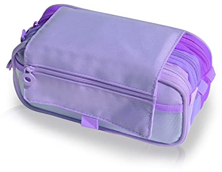 Estuche Triple Blush Pastel con 3 Grandes Secciones Interiores y Cierre de Cremallera Individual, Horario e identificador de Office Box (Lavanda)