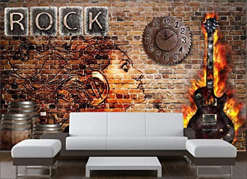 Europäische Retro Nostalgische Rock Flamme Schönheit Gitarre Tapete 3D Bar Ktv Rock Club Industriedekor Hinte Tapeten Wohnkultur fototapete 3d effekt Wohnzimmer Schlafzimmer kinderzimmer-300cm×210cm