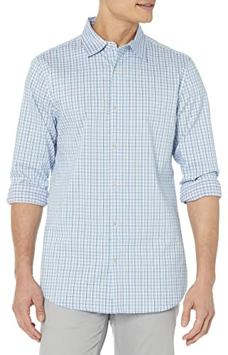 Amazon Essentials Men's Slim-Fit Long-Sleeve Stretch Dress Shirt, White Grid Check, XS
