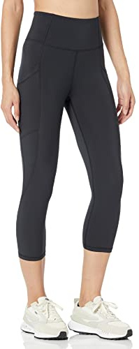 Amazon Essentials Legging de sport 7/8 à taille haute modelant avec poches (existe en grandes tailles) Femme, Noir, XXL