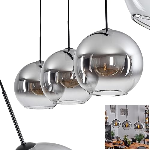 Hängeleuchte Koyoto, Hängelampe aus Metall/Glas in Schwarz/Rauchfarben/Klar, Leuchte 3-flammig im Vintage/Retro Design mit Schirmen aus Glas (Ø 30 cm), Höhe max. 152 cm, 3 x E27, ohne Leuchtmittel