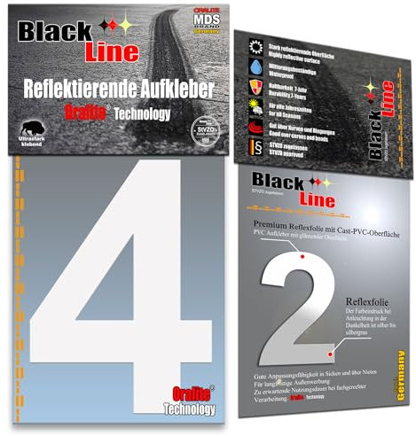 MDS Brand 10cm Zahlen Aufkleber Reflektierende | LKW Marking Grade Reflektoren für Hausnummer & Mülltonnen Aufkleber Weiss Reflex (4)