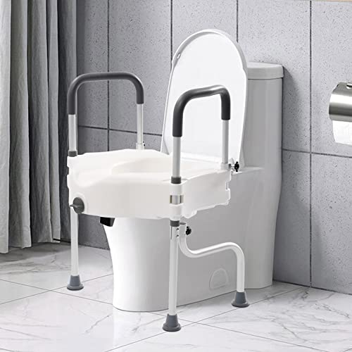 Rialzo sedile WC e telaio di sicurezza per anziani, antibatterico, con braccioli, ascensore 110 mm, portata 150 kg, con impugnature in gomma antiscivolo e piedini in gomma