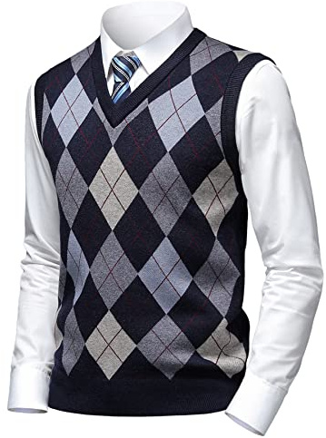 Herothorn Pulls et Gilet Tricot pour Homme Classique Cardigan sans Manches Argyle Maille Épais Pull-Over Chemise Tricoté Débardeurs avec Bouton d'automne Hiver