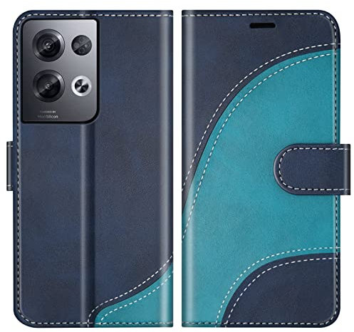 BoxTii Cover per Oppo Reno 8 PRO 5G, Custodia in PU Pelle Portafoglio per Oppo Reno 8 PRO 5G, Magnetica Cover a Libro con Slot per Schede, Blu