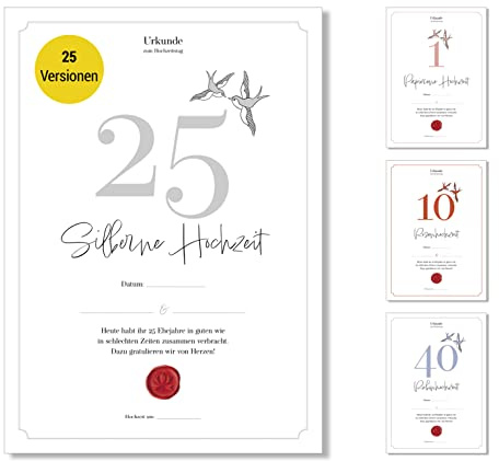 Frank Paperman® | Geschenk zum Hochzeitstag | Ehejubiläum | Urkunde Hochzeitstag | klassisch | Geschenke zur Silberhochzeit 25 | Geschenkideen Hochzeitstag | Vordruck im DIN-A4-Format