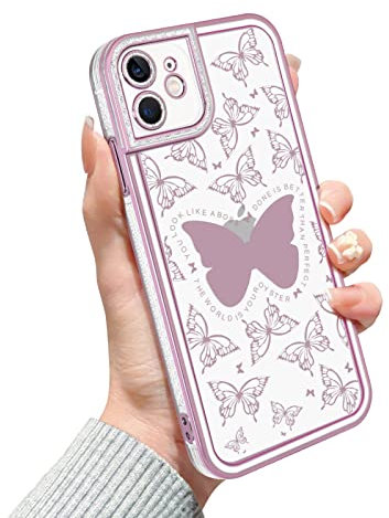 Newseego Compatible with iPhone 11 Case for Girls Women, Clear Cute Plating Butterfly Pattern Glitter Edge Phone Case Slim Soft TPU Shockproof Camera Protection Bumper Cover for iPhone 11-Pink