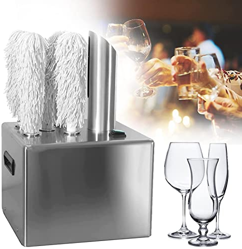 Stainless Steel Wine Glass Polisher, Electric Winery Wine Glass Polishing Machine, with 5 Cleaning Brushes+Hot Air Drying System,Cleaning 800 Cups per Hour, for Caterers, Bars