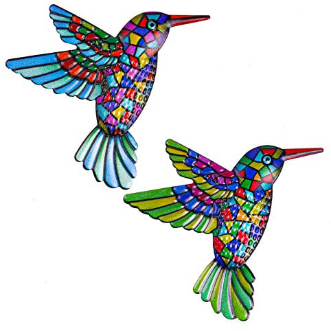 OFFCUP Decorazione Artistica da Parete in Metallo Colibrì, 2Pcs Ferro Battuto Uccello, Arte del Colibrì per Casa Giardino Portico