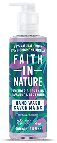 Faith In Nature Natürliche Lavendel-Geranien-Handwaschlotion, Beruhigend, Vegan und Frei von Tierversuchen, Ohne SLS Oder Parabene, 400ml
