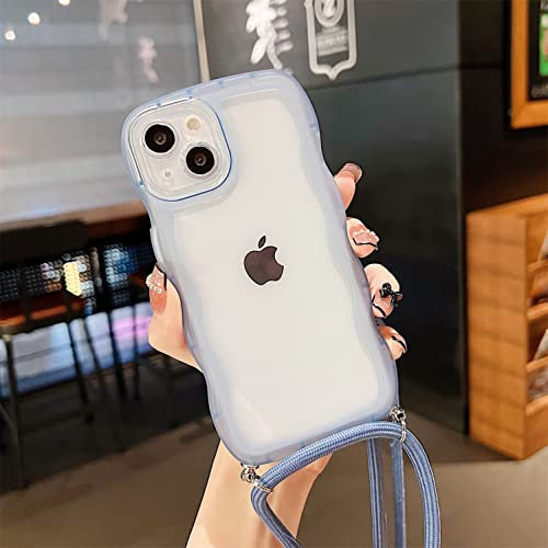 Rokmym Coque Transparent pour iPhone 14 Plus, Bumper Silicone avec Cordon de Collier, Protection Anti-Choc Housse avec Bordure Ondulée