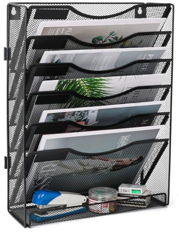TQVAI 7 Compartiments Métal Porte Revue Mural Porte Documents A4 Organisateur De Bureau Rangement Papier, Porte Revue Bureau, Noir