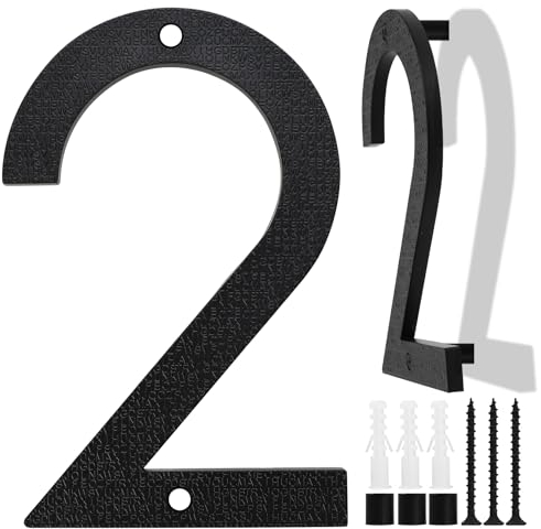 Número Grande para Casa en Negro, 20cm, Placa Flotante de Número de Casa, Número de Calle/Puerta en Plástico ABS Efecto 3D para Oficinas, Buzones, Garajes (Numero 2)