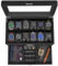 BEWISHOME Uhrenbox 12 Uhren mit Schublade, Luxuriöse Uhrenaufbewahrungsbox und Schmuckkästchen, Leder Uhrenbox Organizer für Männer und Frauen, echtes Glasoberteil, Metallscharnier, Schwarz ESSH02L