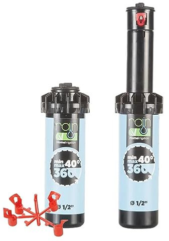 Aspersor Rain S050 - Turbina Emergente 10 cm + Toberas Intercambiables | Regulable 40-360° 1/2 Hembra + 5 Toberas Intercambiables | Aspersores de riego