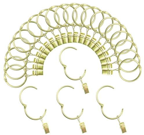 Öffnbare Vorhangringe mit Clips 1 Zoll Innendurchmesser 24er-Pack Rostfreier Metallring Dekorative Vorhang Vintage Gold TXZWJZ