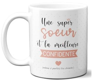 DECOHO Mug Super Sœur - Tasse cadeau Anniversaire ou Noël - 33 cL, Céramique - Imprimé en France